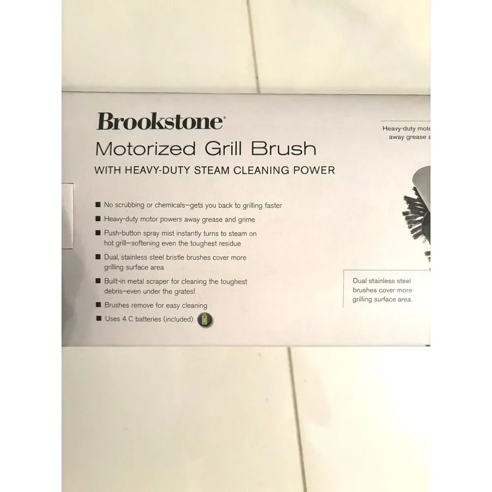 Brookstone 839053 Motorized Grill Brush Heavy Duty Steam Cleaner BBQ Brush NEW I